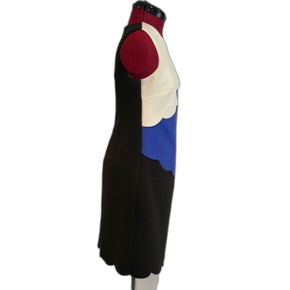 DKNY Scalloped Sheath Dress Woman Size 2 Cream/Blue/Black Color Block Sleeveless - Picture 11 of 12